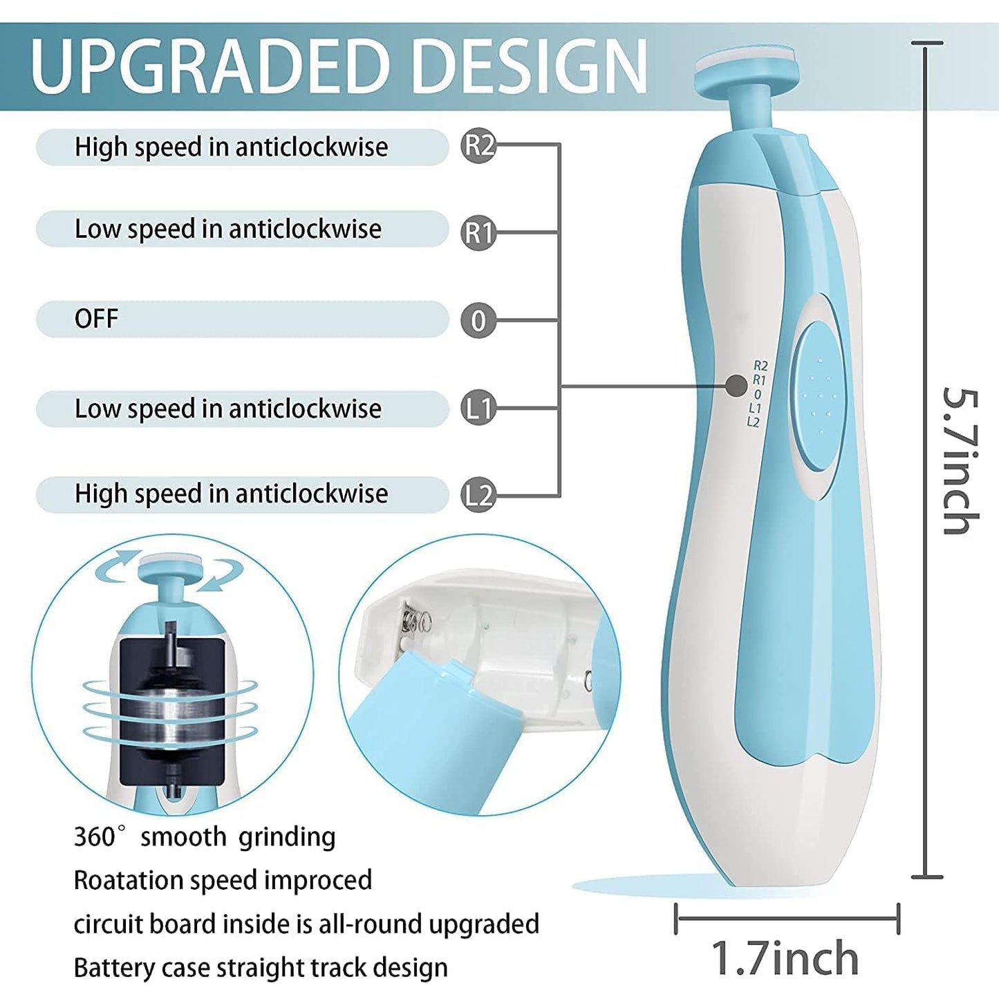 Baby Electric Nail Trimmer with 6 Safe Grinding Heads